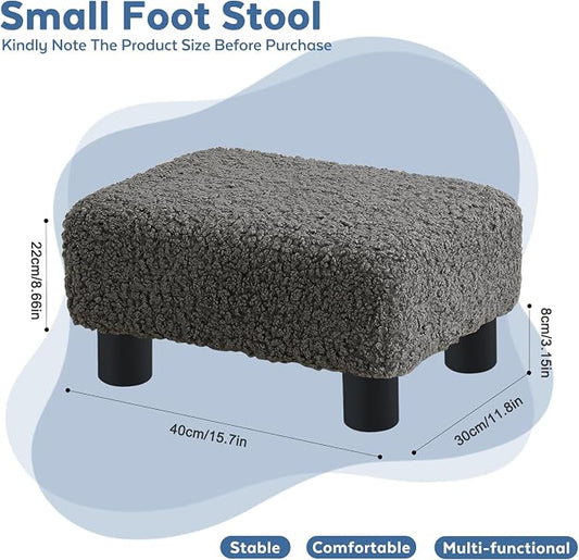 BRIAN & DANY Small Foot Stool Ottoman, Footstool with Legs, Sherpa Foot Rest for Couch, Foot Stools Small for Living Room, Bedroom and Office, Grey