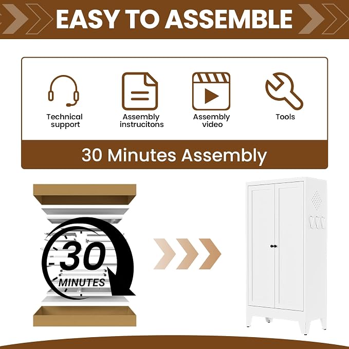Metal Pantry Cabinet, 47" Kitchen Pantry Cabinet with 2 Doors and 3 Adjustable Shelves, White Steel Storage Cupboard for Dining, Office, Living Room, Bathroom