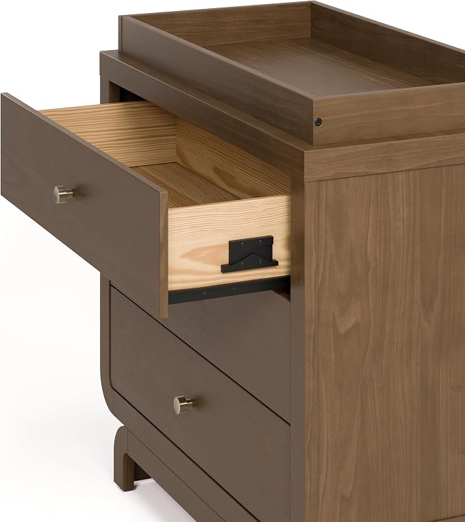 Storkcraft Santorini 3 Drawer Chest with Changing Topper (Hazelnut) – GREENGUARD Gold Certified, Award-Winning Premium Wood Dresser for Baby & Kids Bedroom with Interlocking Drawer System