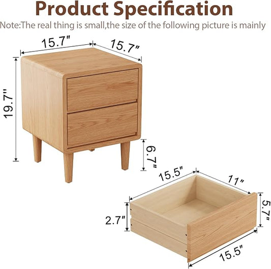 Solid Wood Nightstand Natural Night Stand with Drawers Mid Century Modern Nightstand with Storage,Wood Night Stand,Small Bedside Table for Bedroom,Living Room,Office,Natural Bedside Table