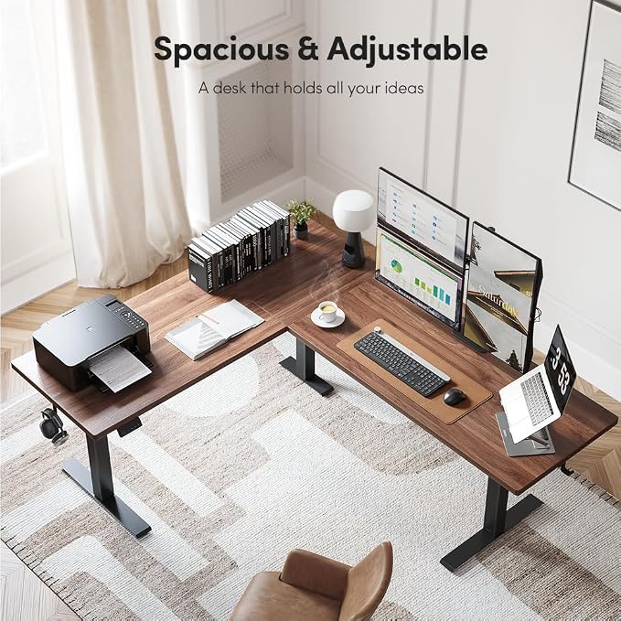 Cubiker 75 * 63" L Shaped Standing Desk, Reversible Corner Standing Desk, Suitable for Home Office, Black Walnat