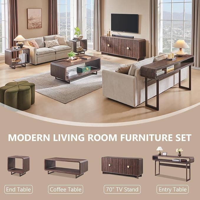 IFGET 63-Inch Long Console Table, 31.5" Tall Modern Entryway Table with Open Storage Shelf, Curved Profile Design, Narrow Wood Sofa Table Behind Couch Tables for Living Room, Hallway, Foyer, Brown