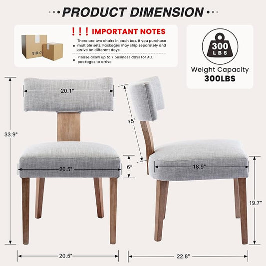 HNY Set of 4 Mid Century Modern Dining Chairs, Farmhouse Linen Fabric Upholstered Accent Chair Curved Backrest Kitchen Chairs, with Hardwood Frame, Grey