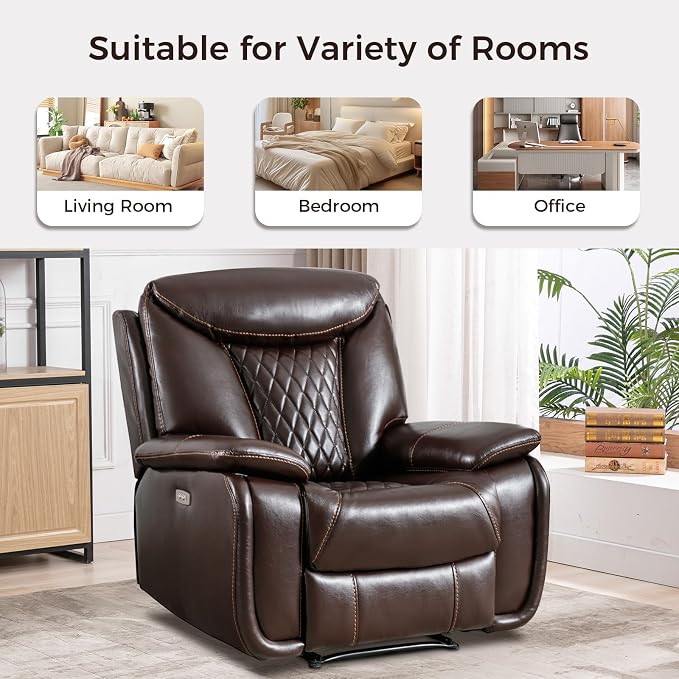 HAOMARKETS Electric Recliner Chair Set of 2, Soft PU Leather Power Recliners with Padded Backrest, Single Overstuffed Heavy Duty Reclining Sofa for Living Room Bedroom, Dark Brown