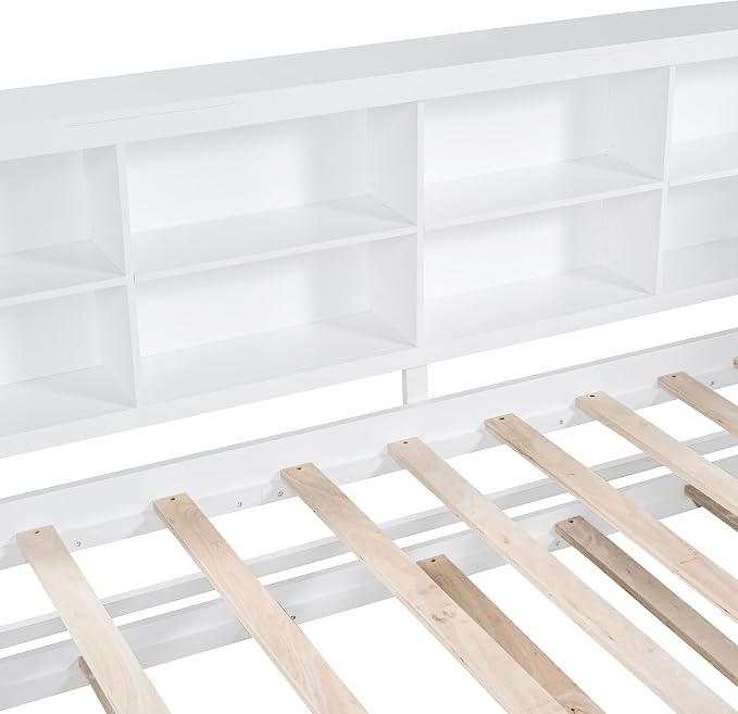 Bellemave Twin Corner Bed Frame with Trundle, Wood Twin Daybed with L-Shaped Bookcase,Daybed with Storage Cabinets, White