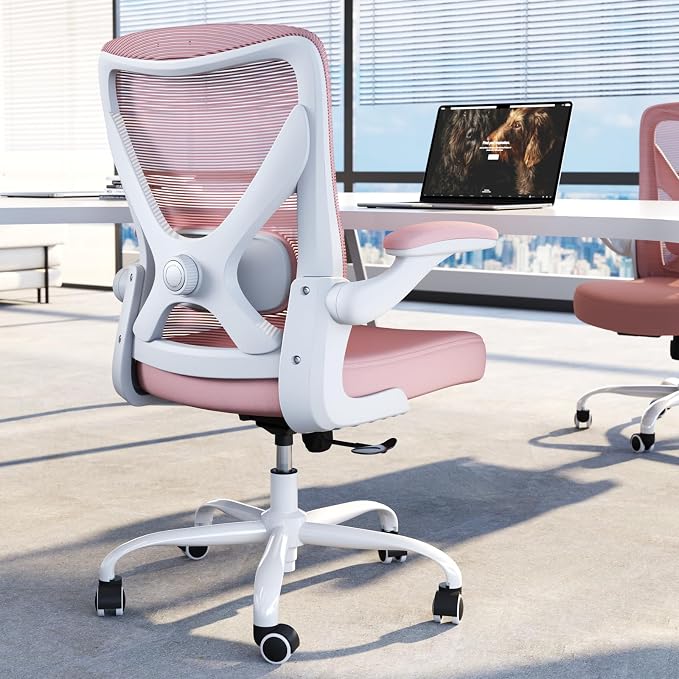 Office Chair Ergonomic Desk Chair Comfy: 330LBS Mesh Computer Chair Ergonomic Gaming Chairs with Wheels Adjustable Lumbar Support and Flip up Armrest-Swivel Executive Chairs Long Hours(Light Pink)