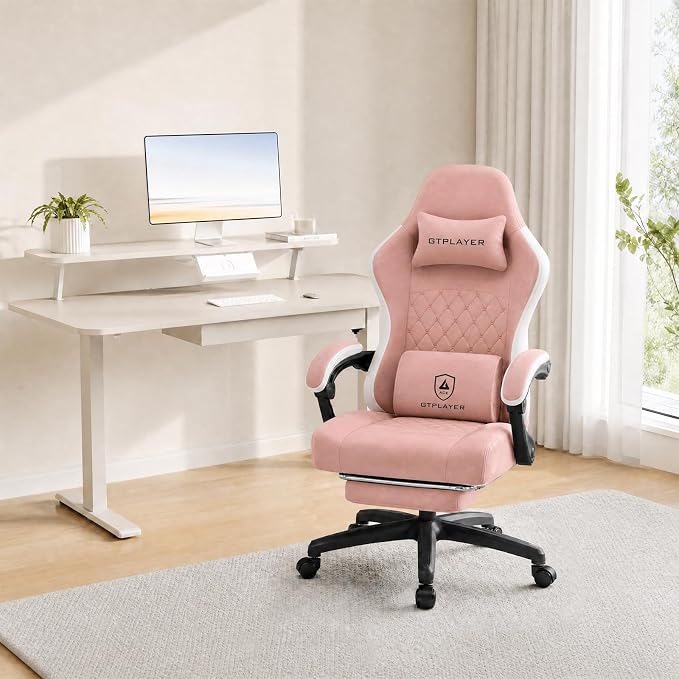 GTPLAYER Gaming Chair, Computer Office Chair with Pocket Spring Cushion, Linkage Armrests and Footrest, High Back Ergonomic Computer Chair with Lumbar Support Task Chair with Footrest