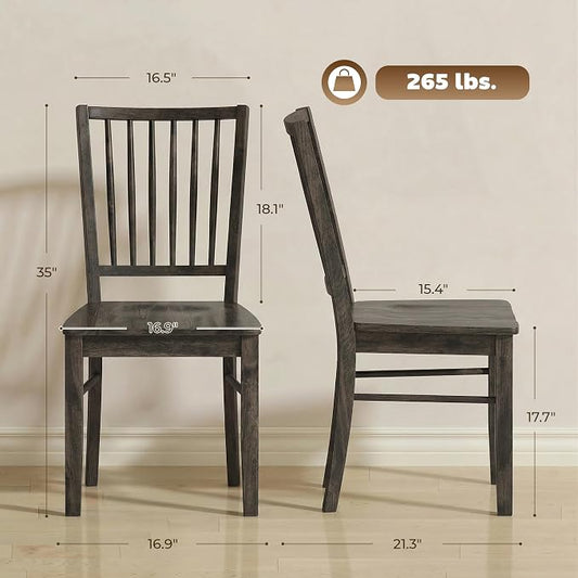 HOMCOM Farmhouse Dining Chairs Set of 2, Ergonomic Solid Wood Armless Kitchen Chairs with Rubberwood Legs for Dining Room, Kitchen, Charcoal Gray