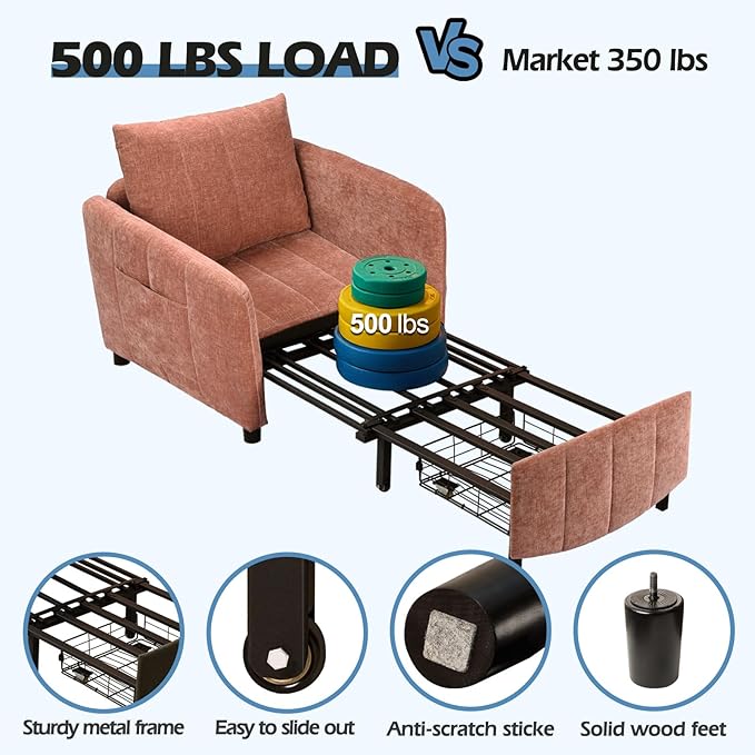 ZZW Sleeper Chair 84" Extra Long Convertible Chair Bed Upgraded 3-in-1 to 4-in-1 Pull Out Chair & Single Sofa Bed for Adult Sleeping Chairs for Living Room & Small Space