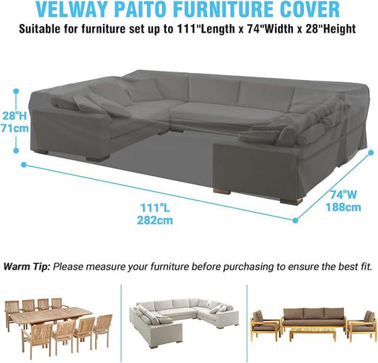 Velway Patio Table Chairs Set - Waterproof, 111"L x 74"W x 28"H Outdoor Bistro Dining Set - Fire Pit Table Cover - Furniture Cover - Small Rectangle - Ultra Windproof, UV-Resistant