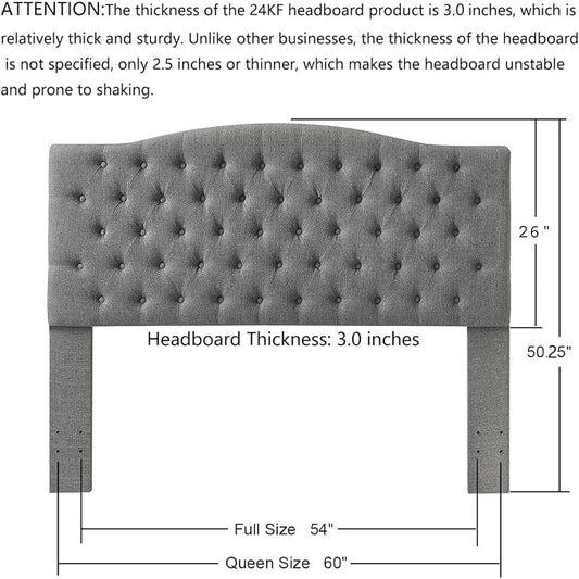 24KF Upholstered Tufted Button Linen Fabric Headboard,Comfortable Fashional Headboard Queen/Full Size,Granite