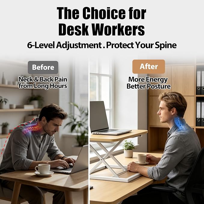 Omhuzsyo 24 in Height Adjustable Standing Desk Converter Stand Up Riser | Suitable for Use in Laptop and Single Monitor,Ergonomic Sit Stand Workstations for Home Office,Keyboard Stand for Desktop