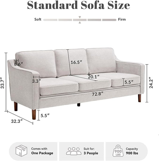 Kingfun 80" Chenille Sofa, 3 Seater Couch, Mid Century Modern Couches with Solid Wood Legs for Living Room Bedroom