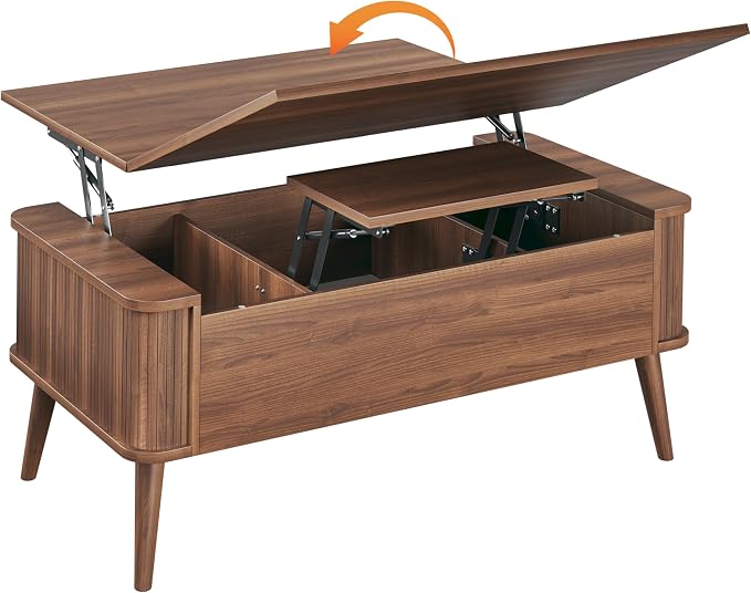 HUAHUU Lift Top Coffee Table with Storage, 40" Square Coffee Table with 3 Hidden Compartments, Modern Center Table with Lifting top, Converts to Dining Table for Living Room, Home Office, Walnut