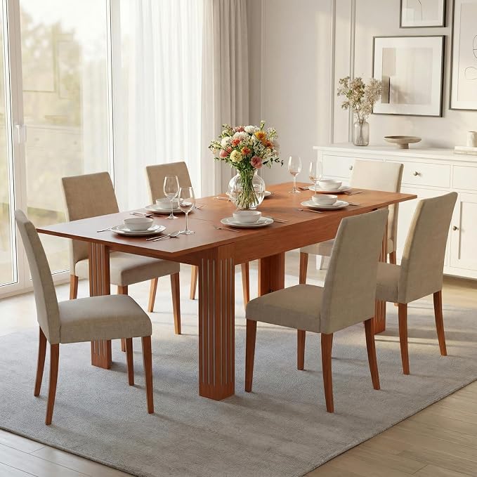 Sannwsg Extendable Table 54"-85", Extendable Dining Table for 4-8, Rectangular Kitchen Dining Table Space Saving, Farmhouse Dining Tables with 95" Runner