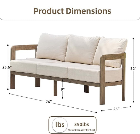 Aluminum Outdoor Patio Sofa, 3-Seat All-Weather Metal Modern Couch with Washable Thick Cushion for Garden/Backyard/Porch, Beige | All-Weather Metal