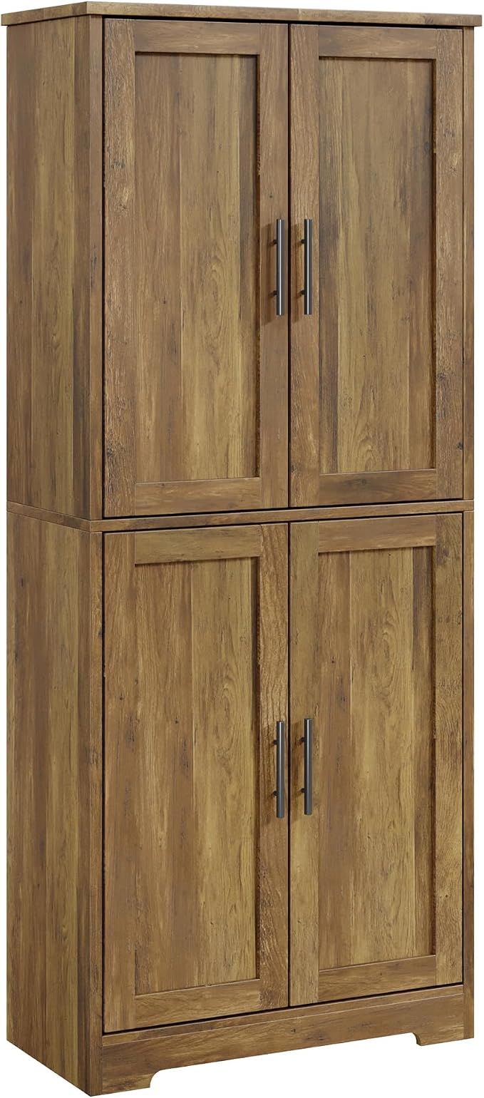 Garvee Modern Tall Pantry Cabinet – Freestanding Kitchen Storage Cupboard with 4 Doors & 3 Adjustable Shelves – Versatile for Living Room, Dining Room, Bathroom, Laundry, Utility – Barnwood Finish