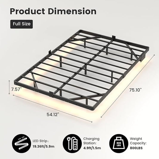 Liians Full Size Modern Floating Bed Frame with Smart LED Lights, USB Charging Station, Sturdy Metal Platform, No Box Spring Needed, and Easy Assembly