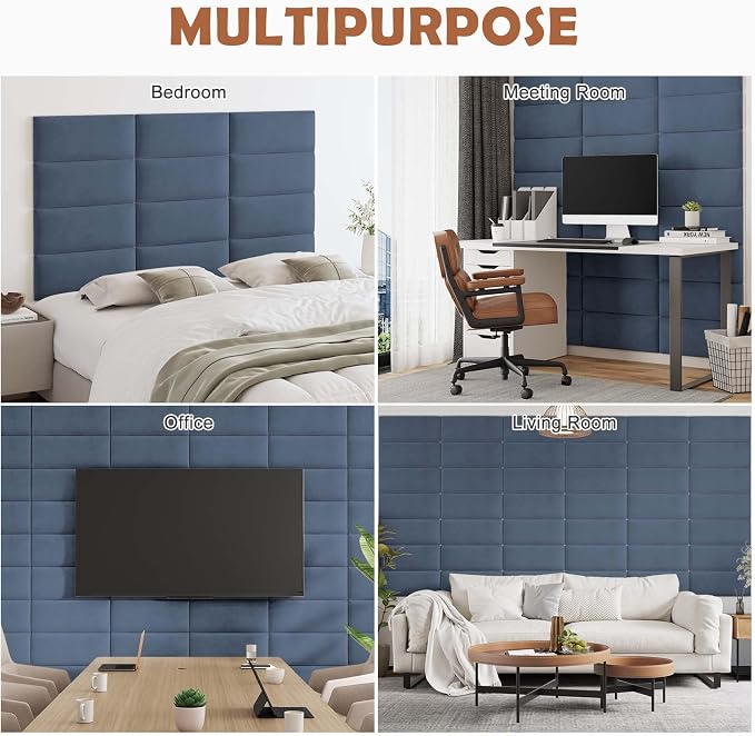 IFNOW Wall Mounted Upholstered Headboard Queen, 3D Peel and Stick Soundproof Panels, Reusable and Removable Padded Leather Bed Headboard, 9 Panels 9.84" x 23.62", Navy Blue