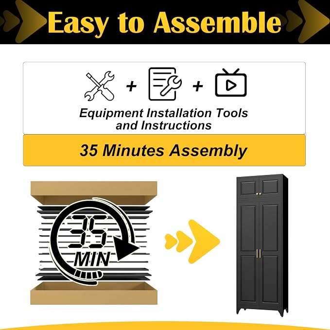 SteeLoong 90”Kitchen Pantry Cabinet,Metal Storage Cabinets with Doors and 4 Adjustable Shelves,Black Kitchen Cabinet with 2 Gold Handles,Tall Cabinet for Livingroom, Bathroom