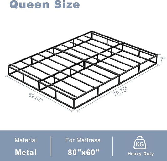 Tyndall 7 Inch Queen Box Spring, Heavy Duty Metal Box Spring for Queen Size Bed Mattress Foundation with Fabric Cover, Noise-Free, Non Slip, Easy Assembly