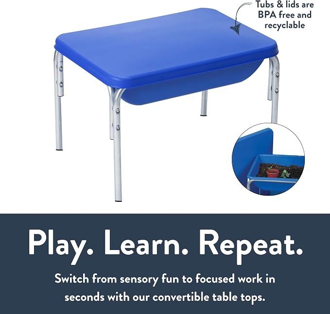 Children's Factory 18" Small Sensory Table, Sandbox with Lid, Water Table for Kids, Blue | Sandbox for Indoor or Outdoor Use, Rust-Resistant Sensory Bin for Classrooms, Preschools, and Daycares