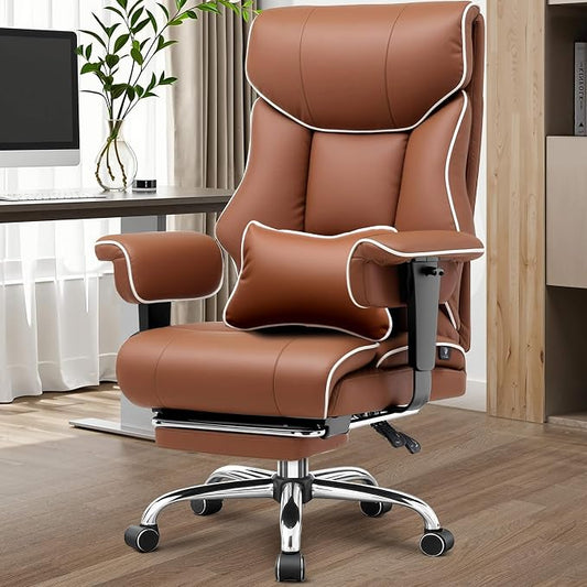 GTPLAYER Big and Tall Gaming Chair 400lbs Heavy Duty Office Chair with Foot Rest & Ergonomic Pocket Spring Cushion, High Back Lumbar Support for Lower Back Pain Relief, Coffee Brown