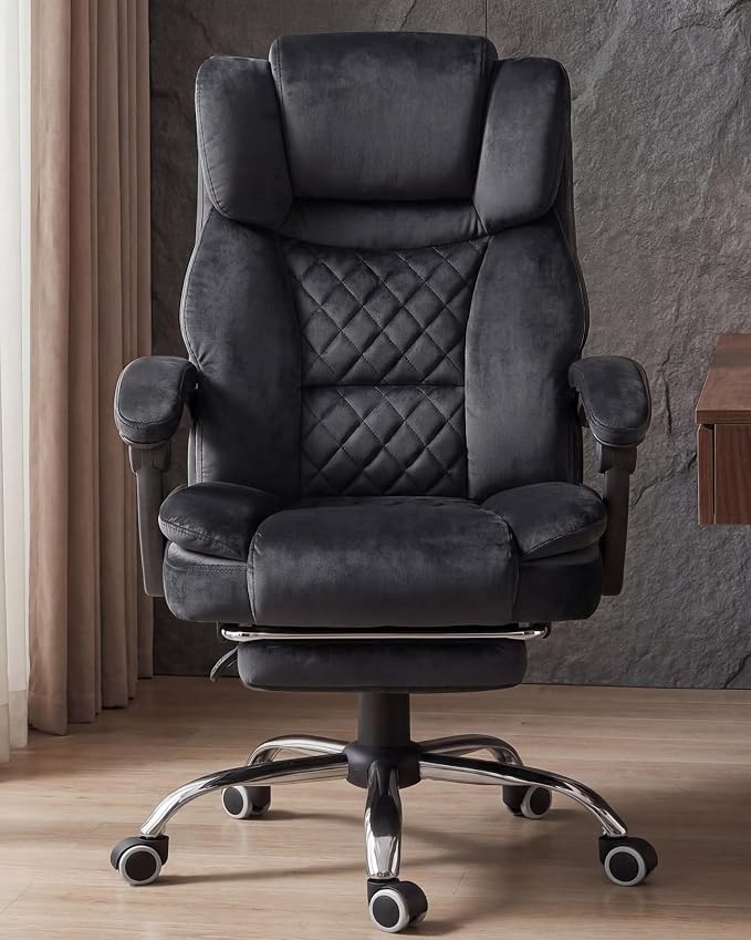 GTPLAYER Big and Tall Office Chair with Pocket Spring Cushion & Ergonomic Lumbar Support for Lower Back Pain Relief, High Back Computer Gaming Chair with Foot Rest, Soft Velvet Fabric, Black