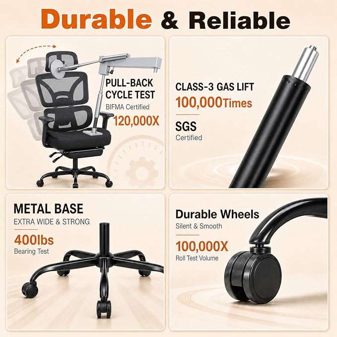 Ergonomic Office Chair with Footrest - High Mesh Back Computer Desk Chair | with Back Support, 135° Reclining, 4D Armrest & Headrest, 400lbs Thickened Seat Cushion, for Home Office, Work & Gaming