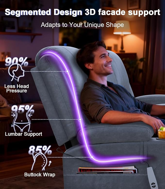 Power Loveseat Recliner Sofa, Removable Armrest 3 Seats Power Reclining Loveseat with Remote Liftable Console, Wall Hugger RV Theater Seating with Storage & USB & RGB (PU, Grey)