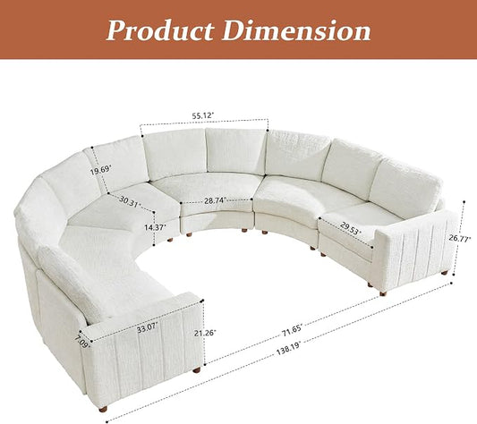 ORRD Oversized Curved Sectional Sofa, Convertible U Shaped Couch with Deep Seat, Boucle Modular Sectional Sofa with Pillows, Chenille Comfy 6 Seat Couch for Living Room, White