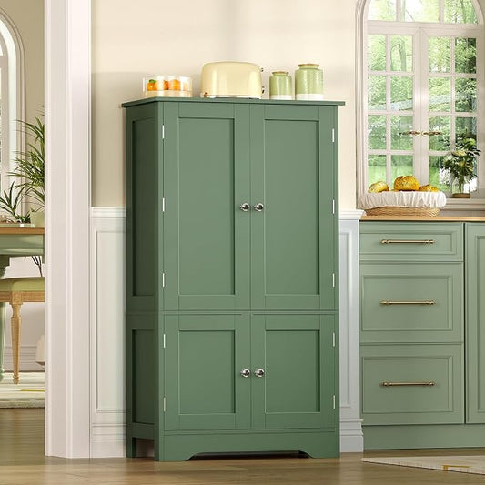 TEENFON 43" H Storage Cabinet with 4 Doors, Kitchen Cabinet with 6 Door Shelves, Kitchen Pantry Cabinets for Living Room, Dining Room, Bathroom, Forest Green