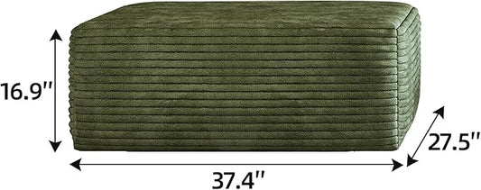 37.4 Inch Oversized Ottoman for Couch, Corduroy Upholstered Footrest with Compressed Memory Foam, Modular Sectional Cloud Pouf, No Assembly Required, DIY Combination, Green