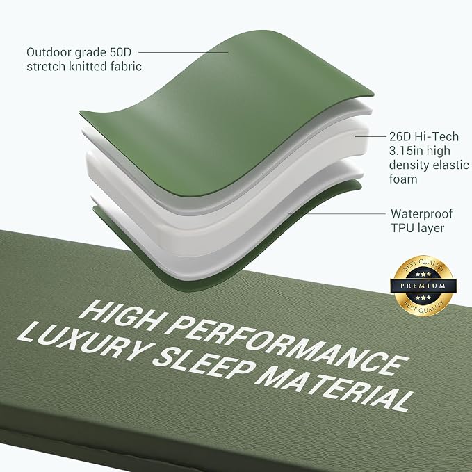 Elegear CumbreX™ Self Inflating Sleeping Pad, 3.15" Ultra-Thick Memory Foam Camping Pad with Pillow Fast Inflating in 20s Insulated Camping Mattress Pad 4-Season Camp Sleeping Mat for Camp/Travel/Tent