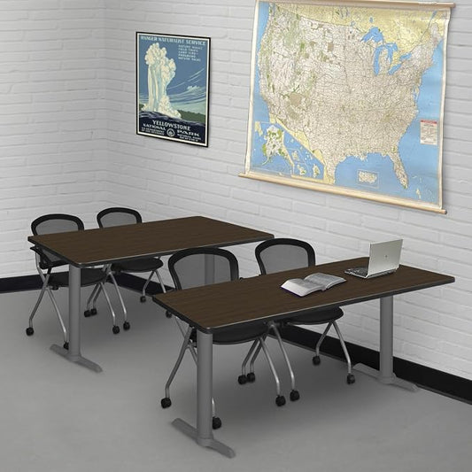 Romig Pillar 42 x 24 in. Steel T-Base Training Seminar Table- Neo Walnut/Grey Base