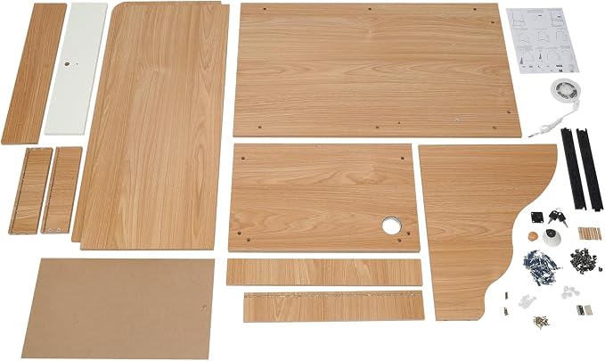 Reception Desk with Counter LED Light, Modern Front Desk with Lockable Drawer, Retail Checkout Counter for Clothing Store Lobby Beauty Salon, Oak Color