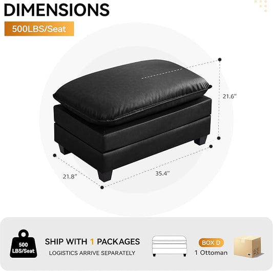 WUTUTUEE 35'' Modern Leather Cloud Sofa Ottoman,Rectangle Ottoman for Modular Sectional Sofa, Leather Black