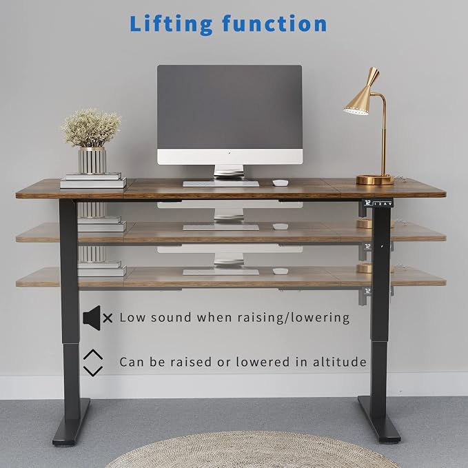 YESHOMY Height Adjustable Electric Standing Desk 63 inch Computer Table, Home Office Workstation, 63in, Black Leg/Rustic Brown Top
