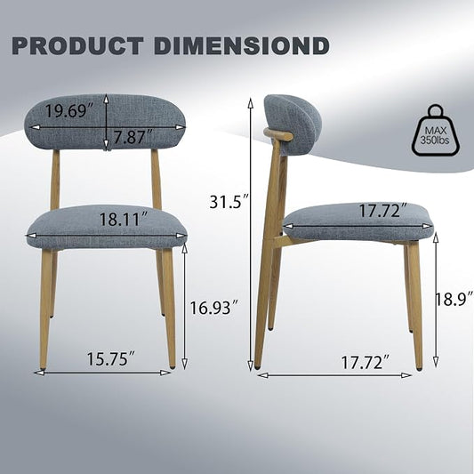 FREKEN Modern Upholstered Dining Chairs Set of 6, Mid-Century Metal Frame with Wood Grain, Linen Fabric Side Chair for Kitchen Dining Room, 350lbs Capacity, Grey