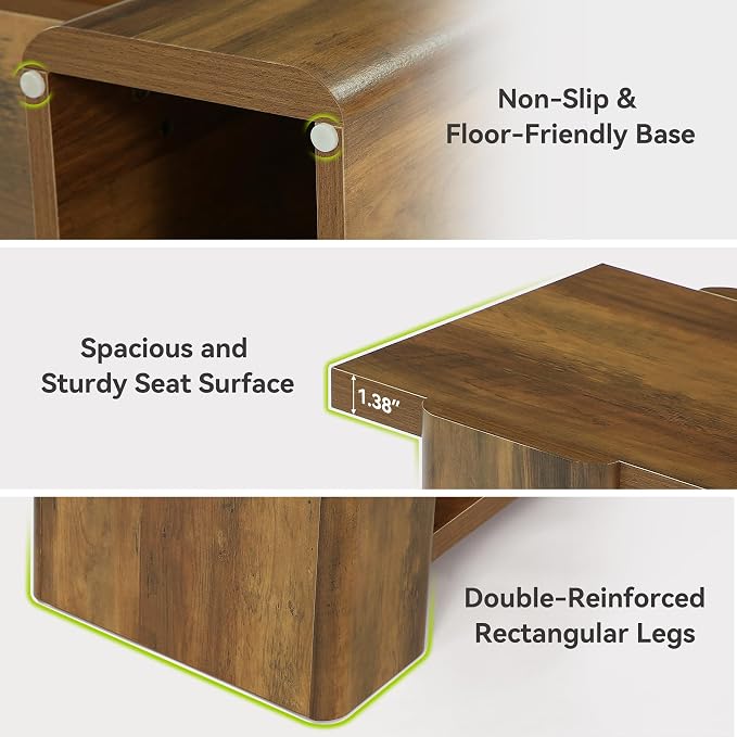 LITTLE TREE Entryway Bench, 63" Long Bench with Storage Shelf, Farmhouse End of Bed Bench, Bench for Bedroom, Dining Room, Living Room, Entryway, Hallway, Reinforced Legs, Brown