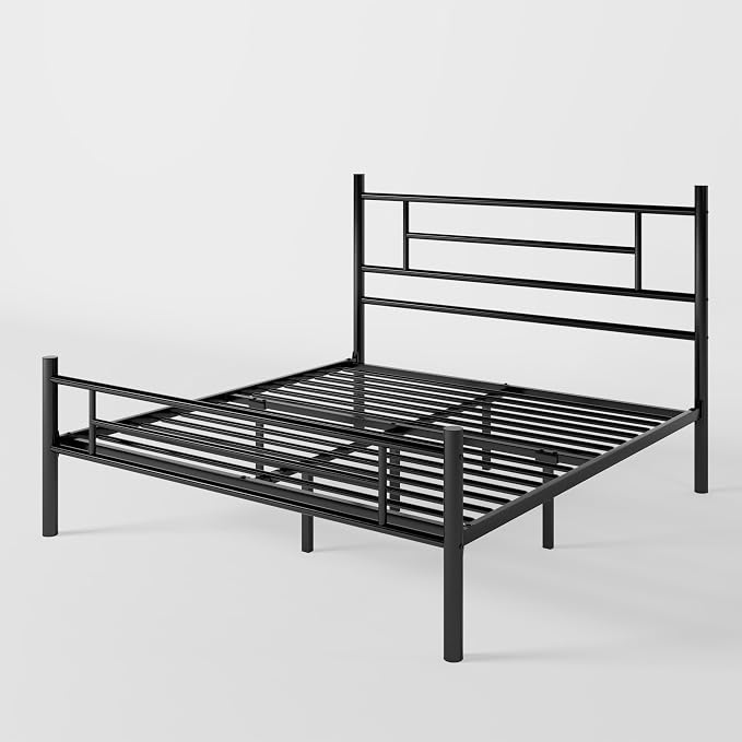 Allewie 14 Inch Queen Size Metal Platform Bed Frame with Headboard and Footboard, Underbed Storage, Strong Metal Slats Support, Mattress Foundation, No Box Spring Needed, Easy Assembly, Black