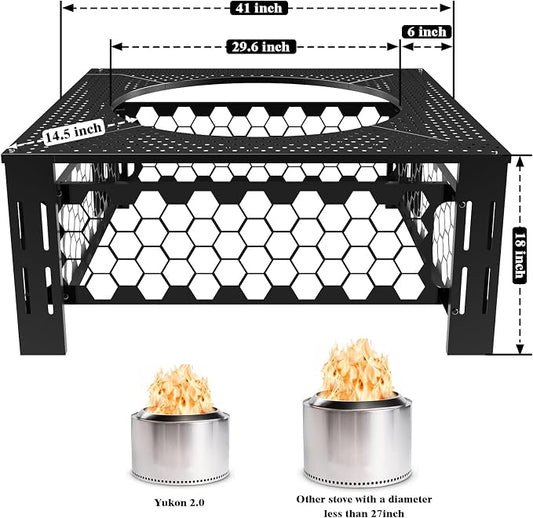 Fire Pit Surround Tabletop for Solo Stove Yukon, Accessories for Solo Stove, Large Surround Table for Stove with Diameter Less Than 27", Square Metal Black