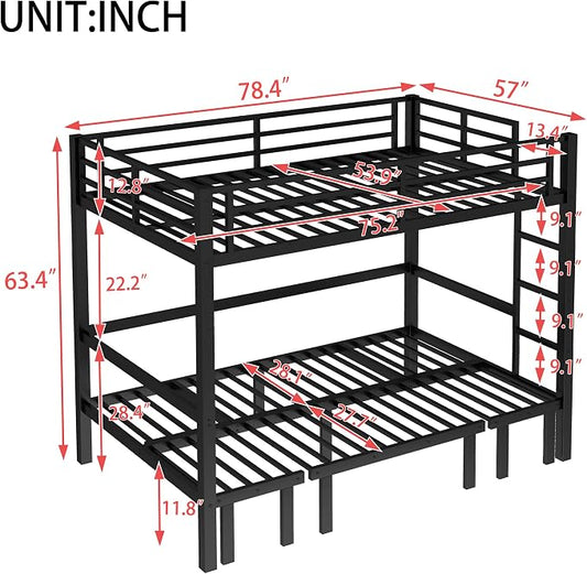 Bellemave Full Over Full Futon bunk Bed, Lower bunk can be Pulled Out in Three Sections, Loft Bed with Sofa for Teens, Adults, Bedroom, Black(Excluding Cushions and mattresses)