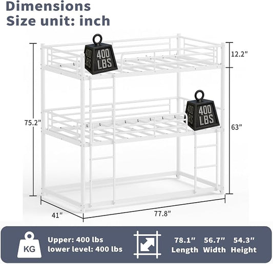 Metal Triple Bunk Bed with Ladder for 3 Kids/Teen/Adults Bedroom,Twin Over Twin Over Twin Heavy Duty Metal Bunk Bed, Heavy Duty Triple Bed Frame for Girls & Boys, No Box Spring Needed (White)