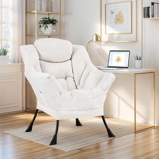 Furlide Lazy Chair for Living Room, Modern Accent Chairs with Armrests, Beige Armchairs with Side Pocket, Cozy Lazy Sofa for Reading, Balcony, Bedroom, Dorm, Small Spaces