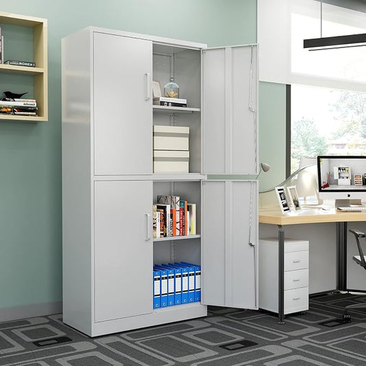 Metal Storage Cabinets with Locking Doors,71" Tall Garage Cabinet with 3 Adjustable Shelves, Lockable Steel Office Storage Caninet Tool Cabnet for Home Office,Garage, Pantry
