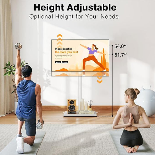 TVON Floor TV Stand with Mount for Most 32-65 Inch TVs up to 88lbs, Height Adjustable TV Floor Stand with Wood Base for Space Saving, Tall Floor TV Stand for Bedroom, Corner & Living Room, White