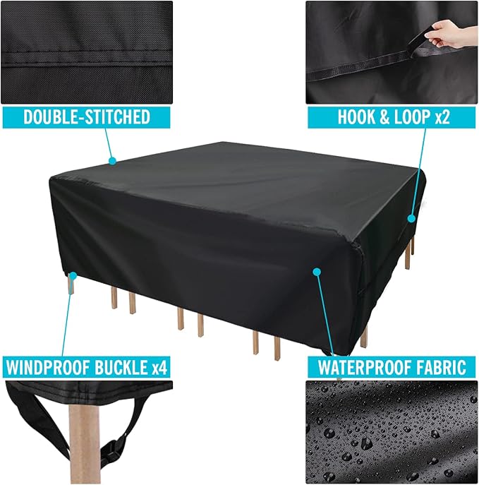 Velway Patio Furniture Cover Outdoor Waterproof Rectangular Patio Table Chair Sofa Set Cover, 108" Lx82 Wx28 H, All Weather Oxford Tear-Resistant Material with Zipper Carrying Bag Windproof Buckles