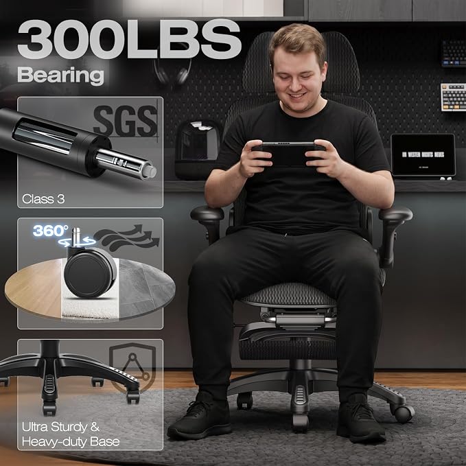 ELABEST X100 Ergonomic Mesh Office Chair with Footrest, Big and Tall Home Desk Chair with 5D Flip-Up Arms, Adjustable 3D Lumbar Support, Gaming & Executive Computer Chair, Night Reaper
