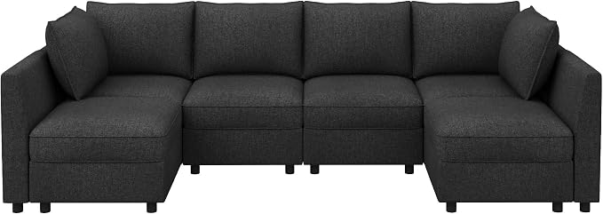 HONBAY Modular Sectional Sofa Couch with Storage, Modern U Shaped Sectional Sofa, Convertible Sectional Couch for Living Room - Linen Grey